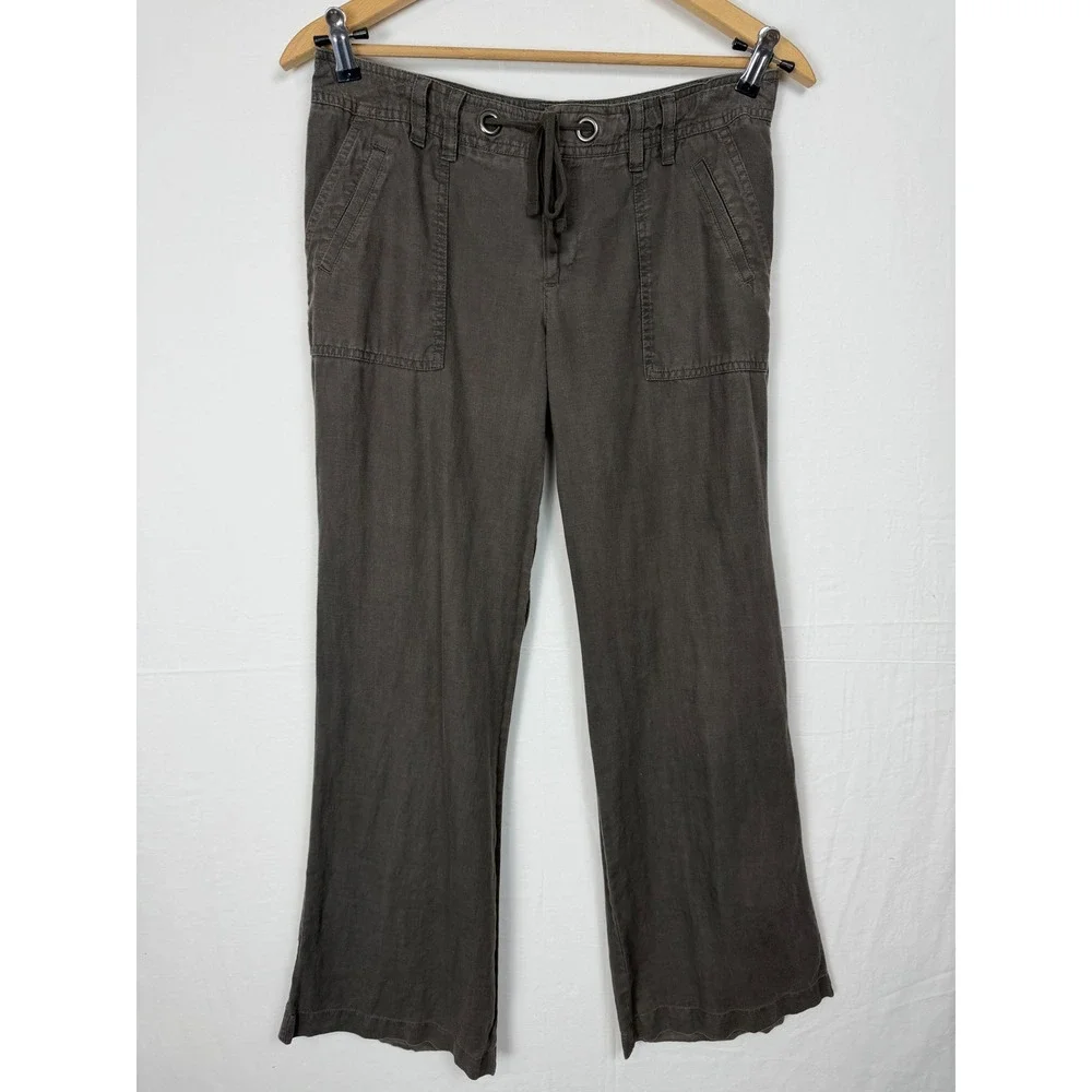 Banana Republic Linen Blend Pants Women's 8 Gray Drawstring Wide Leg Utility